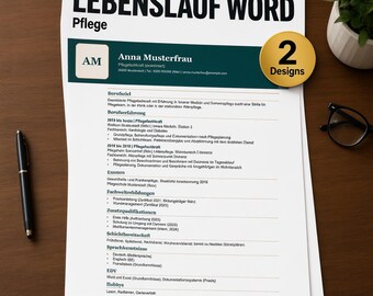 Lebenslauf Word Vorlage Pflege: Pflegefachkraft und Altenpflege, Word (.docx), Anschreiben, Formulierungshilfen, A4