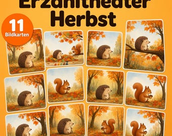 Bildkarten Herbst Kita, Erzähltheater für Kamishibai, Igel-Geschichte Pieks, A3 e A4, Morgenkreis