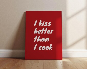 Typography Minimalist Kiss Red Poster Aesthetic Trendy Kitchen Quote Decor Cooking Printable Wall Art Coquette Funny Print Digital Download