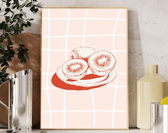 Minimalist Pink Kiwi Print Printable Wall Art Modern Kitchen Decor Trendy Fruit Poster Kiwi Illustration Colorful Food Art Digital Download