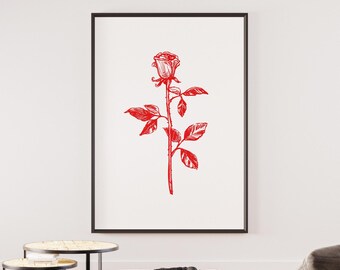 Vintage Floral Poster Minimalist Rose Illustration Botanical Printable Wall Art Flower Market Print Romantic Art Aesthetic Apartment Decor