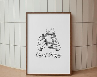 Vintage Coffee Cup Art Minimalist Kitchen Poster Coffee Bar Print Retro Cafe Decor Printable Wall Art Positive Vibes Art Inspirational Quote