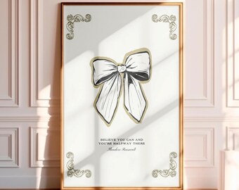 Vintage Bow Art Inspirational Quote Girly Room Printable Wall Art Aesthetic Apartment Cute Ribbon Poster Affirmation Decor Self Love Print