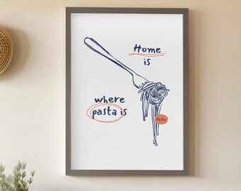 Minimalist Pasta Print, Funny Kitchen Quote Art (Digital Download)