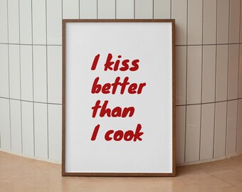 Typography Minimalist Kiss Poster Aesthetic Trendy Kitchen Quote Decor Cute Cooking Printable Wall Art Coquette Funny Print Digital Download