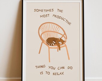 Cute Sleeping Cat Poster with Inspirational Quote Minimalist Home Decor Stress Relief Art Cat Lover Gift Printable Wall Art Peaceful Print