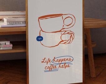 Minimalist Coffee Print Coffee Bar Decor Cute Vintage Illustration Trendy Kitchen Poster Coffee Lover Gift Coffee House Art Digital Download