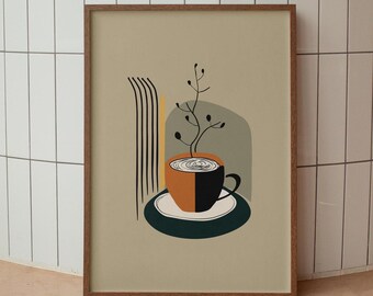 Coffee Cup Espresso Print Trendy Bauhaus Poster Coffee Bar Art Printable Wall Art Aesthetic Kitchen Decor Coffee Lover Gift Digital Download