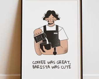 Barista Art Print, Funny Coffee Poster (Digital Download