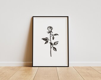 Vintage Floral Poster Minimalist Rose Illustration Botanical Printable Wall Art Flower Market Print Romantic Art Aesthetic Apartment Decor