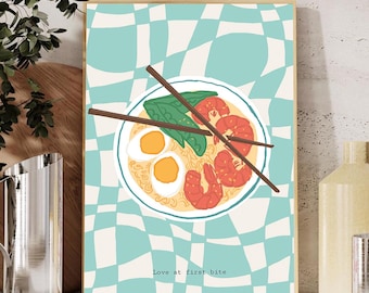 Colorful Food Illustration Aesthetic Kitchen Decor Printable Wall Art Cooking Poster Dining Room Wall Art Home Print Trendy Cafe Decoration