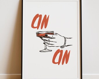 Cin Cin Cocktail Print, Vintage Bar Cart Art (Digital Download