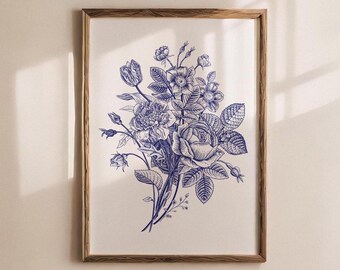 Elegant Floral Vintage Poster Flower Market Print Print Aesthetic Apartment Botanical Printable Wall Art Dopamine Decor Colorful Bouquet Art