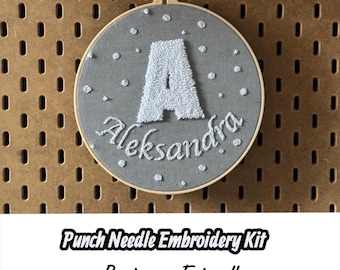 Custom Name Embroidery Kit for Beginners, Personalized Initial Punch Needle Gift with Video Tutorial