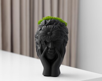 Black Gypsum Diffuser with Black Flowers: Handmade Home Air Freshener