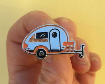 Tiny Trailer Enamel Pin, T@B Trailer, Happy Camper, Teardrop, Camping Pin, orange