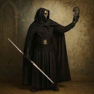 Dark Lord Cotton Cosplay Costume, Black Hooded Robe with Mask