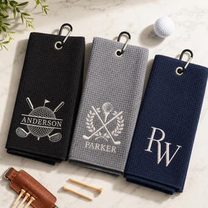 Embroidered Microfiber Towels with Custom Name, Personalized Golf Bag Accessory, Custom Waffle Pattern Golf Towel, Gifts for Men