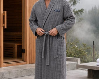 Bata de hombre bordada, bata de gofre personalizada para hombre con nombre, bata de spa bordada personalizada, bata de algodón con monograma, regalos para padrinos de boda