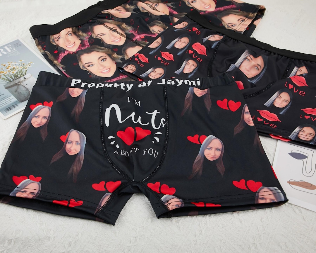 Personalized Face Photo Underwear, Heart Boxers Men's Briefs, Gifts for Husbands, Boyfriends main image 0