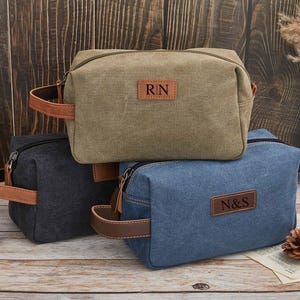 Personalized Canvas Dopp Kit Bag,Custom Canvas Men's Toiletry Bag with Name,Monogrammed Travel Shaving Kit,Engraved Dopp Bag,Wedding Gift