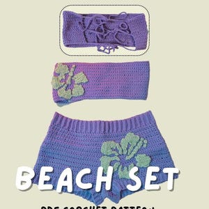 PDF Boho Crochet Beach Set Pattern, DIY Birthday Gift, Handmade Flower Shorts, Adjustable Tie Top Swimsuit Coverup, Easy Chic Fashion Summer