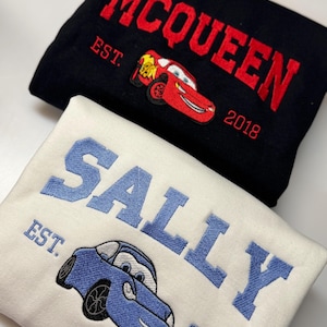 Cars McQueen & Friends Embroidered Sweatshirt, Cartoon Sweatshirt, Cars Character Movie, Trending Crewneck, Couple's Embroidered Sweatshirts
