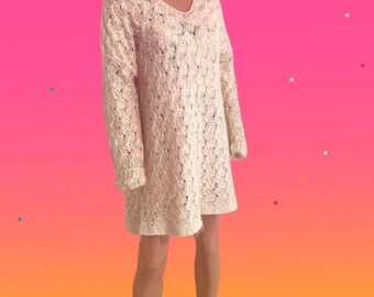 90s JK America Loose Knit Mohair Cream Pullover Tunic Sweater Women’s Large/ X-Large~ Coastal Grandma