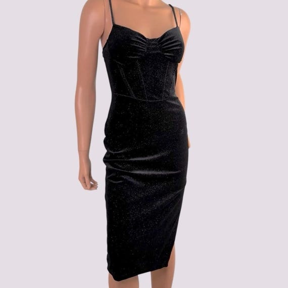 a line black dress Black Linen Midi Dress | Belted A-Line Short Sleeve main image 1