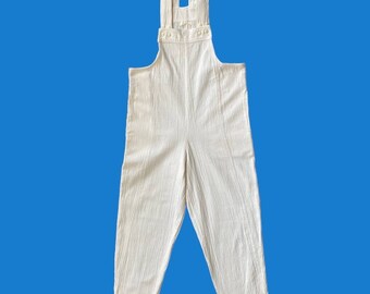 Vintage 90s White Crinkle Pants Bib Overalls Y2K Streetwear Women’s X SMALL Oversize