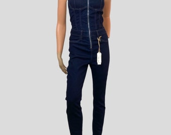 NWT Vintage Y2K Women's Dark Denim Sweetheart Corset Jumpsuit SZ M