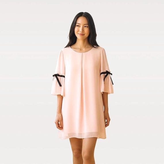 y2k chiffon dress Ally B. Dainty Feminine Pink S Bow Bell Sleeve Fairy Coquette back straps free people Style:Style B How to Dress in Vintage y2k