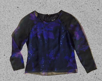 90’s Y2K Midnight Blue Sequined Tank with Chiffon Overly Top Women's Small