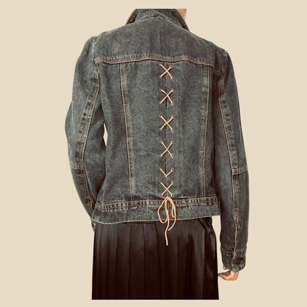 Vintage Lace up Back Denim Jacket Subversive Gray M - Etsy