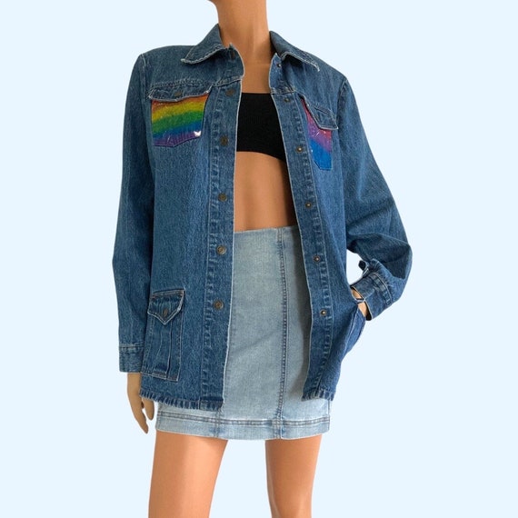 90’s Vintage Artist Painted Long Denim Utility Ja… - image 4