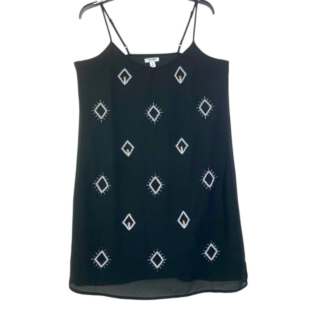 Old Navy Chiffon Crepe Beaded Slip Dress Women's Sz. L Boho, Y2K, Cocktail Night