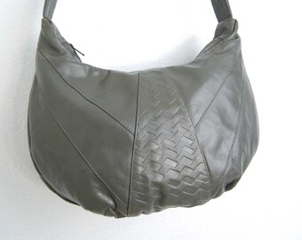 1980s Large slate gray supple Italian designer leather hobo cross body bag