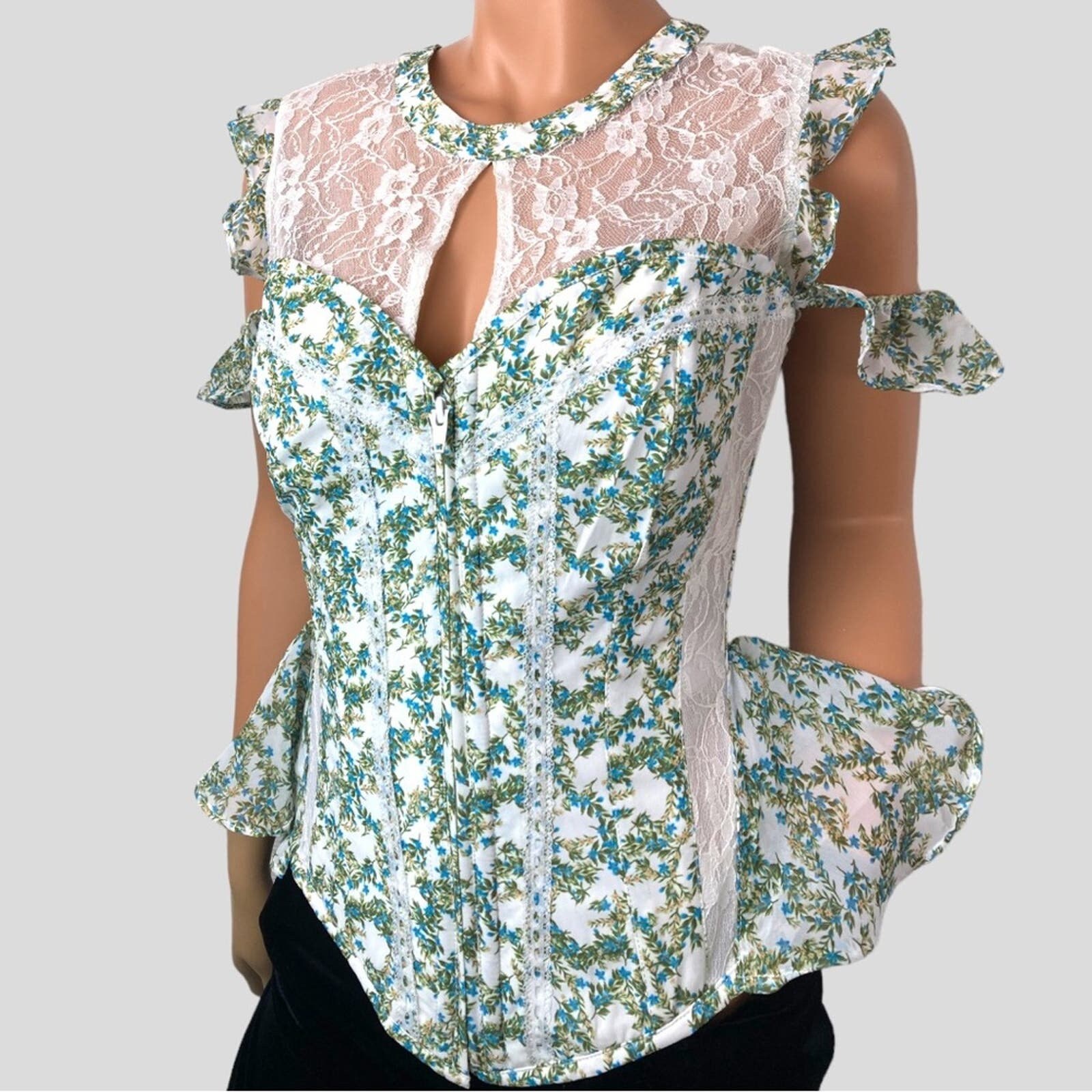 Polka Dot Americana Straight Bustline Steel Boned Corset Top With off the  Shoulder Sleeves by Corset Story 
