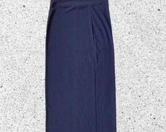 90s Y2K Women’s Medium Navy Blue Low Rise Slinky Maxi Skirt