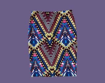 Vintage Y2K Digital Abstract Ethnic Art Print Low Rise Midi Skirt / Size: M