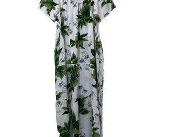 Y2K Women’s M/L Palm Leaf Print Tiered Bohemian Midi Tank Dress Short Sleeve