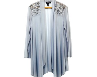 R&M Richards Women’s 18W Sheer Flouncey Duster Blazer Sequined Long Line  Blue-ish Gray Fairygoth