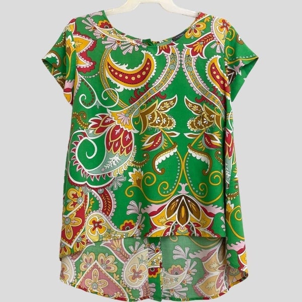 Haute Hippie Women’s 1X Green-Multi Rayon Top Ethnic Paisley Print Blouse Casual