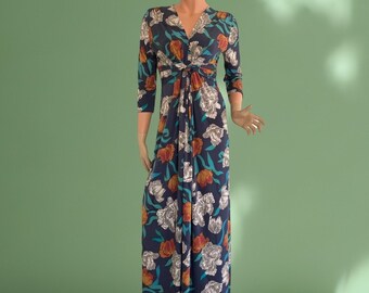 Vintage 90s Floral Twist-Front Empire Split Maxi Cottage Dress/ Size: Small
