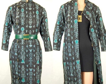 90's vintage Summer asian oriental cheongsam style  icat print midi blazer with lining X-SMALL