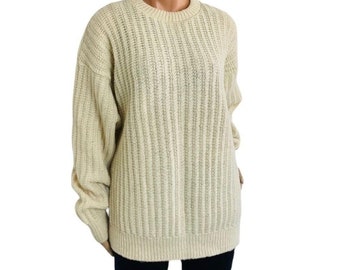 Alps Wool Women’s 1X Yellow Cream Rib Cable Knit Fisherman Sweater