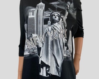 ENT Women’s Statue Of Liberty New York Spell-out Shirt Size 2X Black 3/4 Sleeve