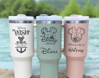 Personalized Disney 40 oz Tumbler with Handle, First Family Disney Trip, Custom Disney Engraved Cup, Christmas Gift, Custom Birthday Gift