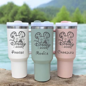 Personalized Disney 40 oz Tumbler with Handle, First Family Disney Trip, Custom Disney Engraved Cup, Christmas Gift, Custom Birthday Gift