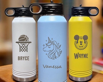 Personalized Kids Water Bottle with Straw, Custom Engraved Name Mug, 12oz 20oz 32oz 40oz Stainless Steel Cup, Back to School Gift for Kids